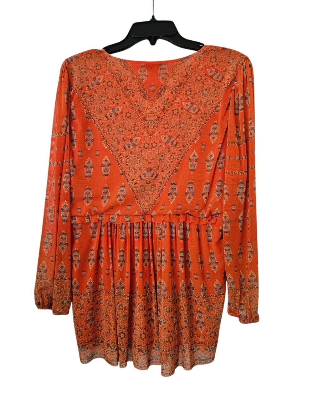 Orange Printed Long-Sleeve Tunic Blouse-Size Medium - Picture 5 of 5